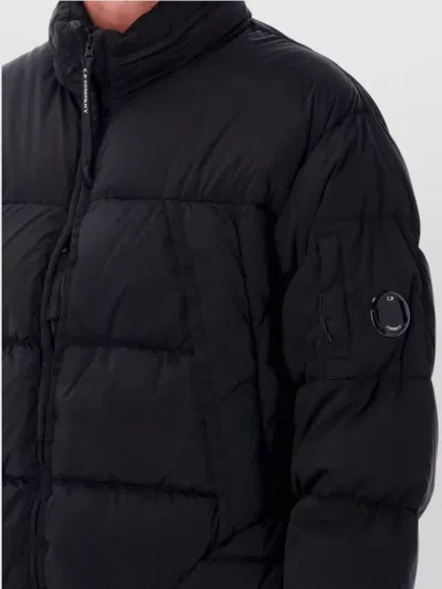 C.p. Company Quilted Down Jacket With High Collar And Logo Patch In Black