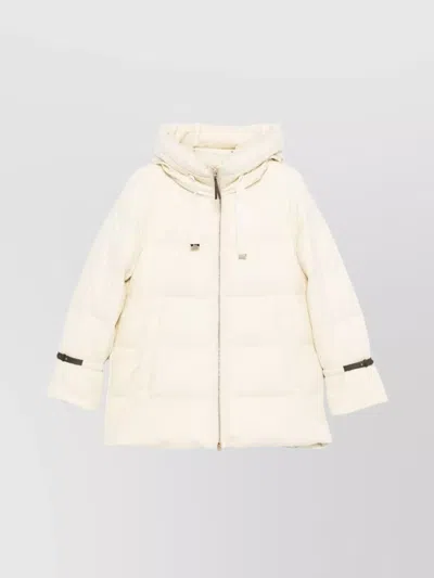 Herno Hooded Medium-length Wool Down Jacket With Zip In Neutral