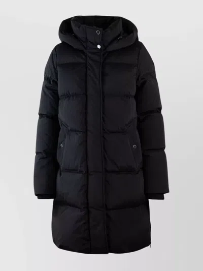 Woolrich Quilted Jacket With Concealed Zip And Snap Button Placket In Black