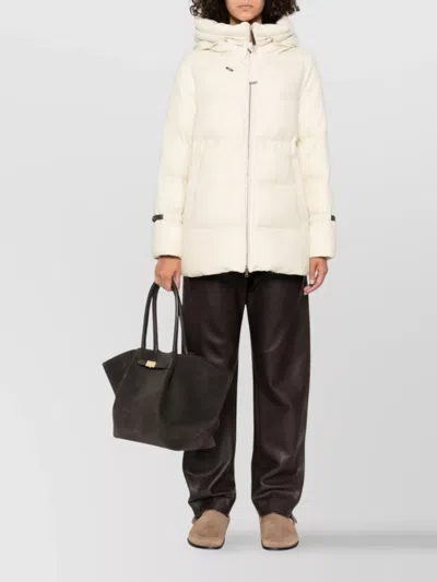 Herno Hooded Medium-length Wool Down Jacket With Zip In Neutral