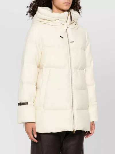 Herno Hooded Medium-length Wool Down Jacket With Zip In Neutral