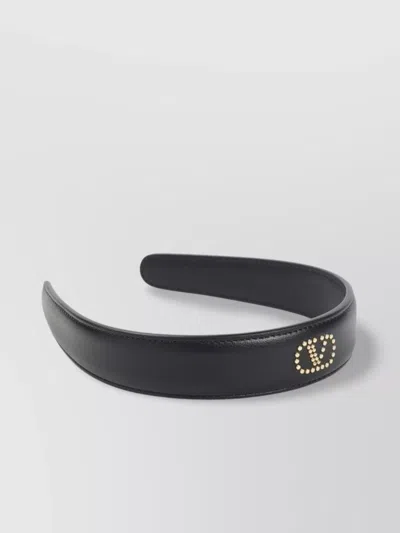 Valentino Wide Leather Hair Band With Stud Detailing