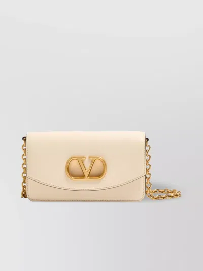 Valentino Garavani Small Leather Clutch With Adjustable Chain Strap In White