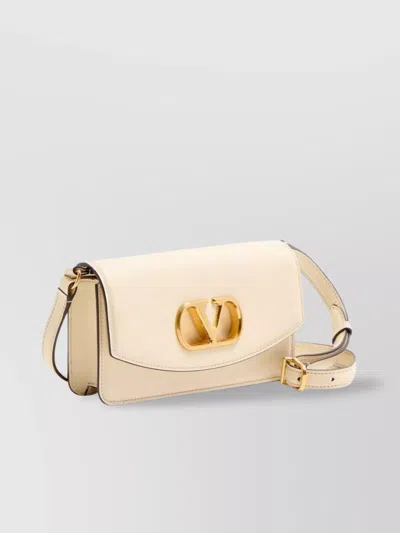 Valentino Garavani Small Leather Clutch With Adjustable Chain Strap In White
