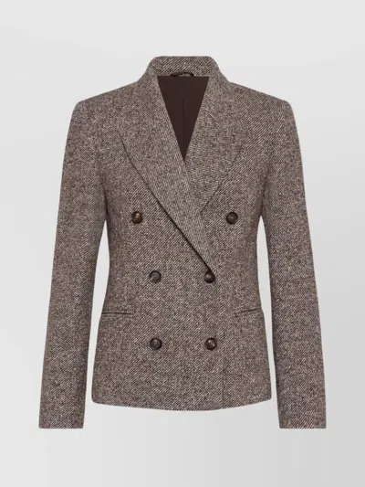 Brunello Cucinelli Virgin Wool And Silk Melange Diagonal Double-breasted Blazer In Brown