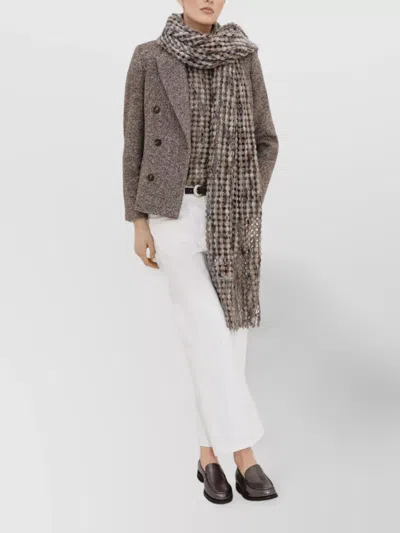 Brunello Cucinelli Virgin Wool And Silk Melange Diagonal Double-breasted Blazer In Brown