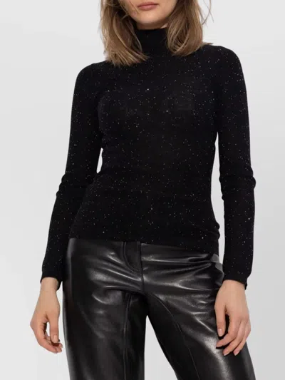 Fabiana Filippi Sparkling Finish Turtleneck Wool Sweater In Black