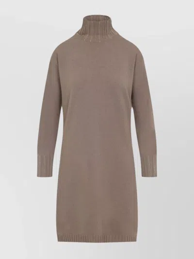 Fabiana Filippi Cortex Brown Virgin Wool Knit Midi Dress In Gray