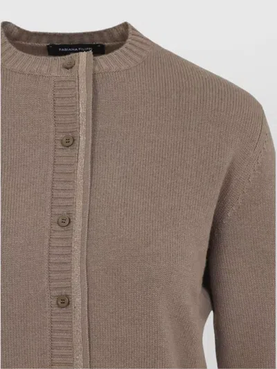 Fabiana Filippi Virgin Wool Crew Neck Cardigan In Brown