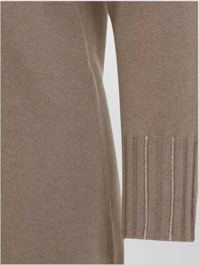 Fabiana Filippi Cortex Brown Virgin Wool Knit Midi Dress In Gray