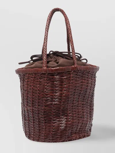 Dragon Diffusion Handwoven Cylindrical Bucket Bag In Brown