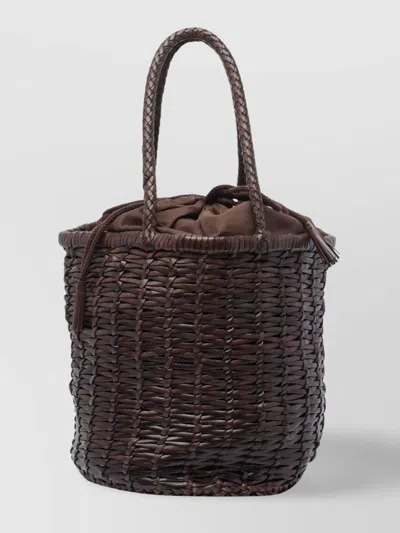 Dragon Diffusion Large Woven Bucket Bag With Top Handles In Brown