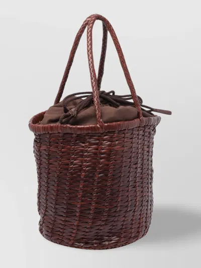 Dragon Diffusion Handwoven Cylindrical Bucket Bag In Brown