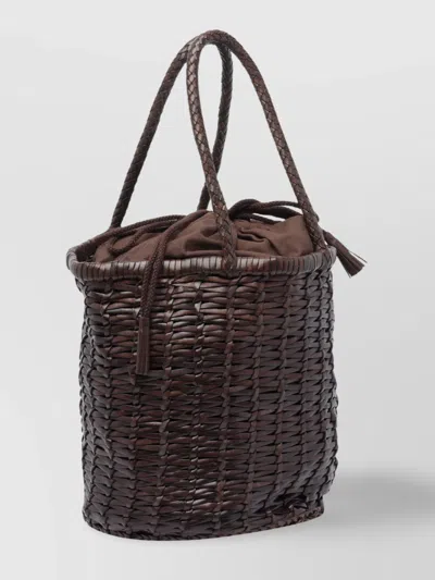 Dragon Diffusion Large Woven Bucket Bag With Top Handles In Brown