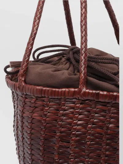 Dragon Diffusion Handwoven Cylindrical Bucket Bag In Brown