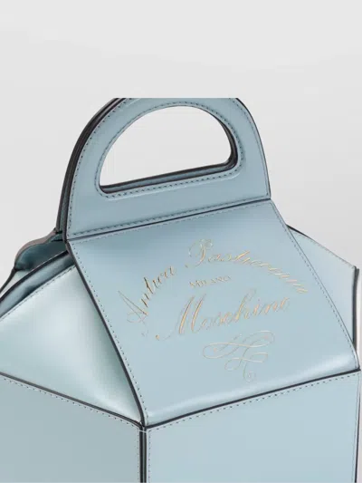 Moschino Cake Box Top Handle Leather Handbag In Blue