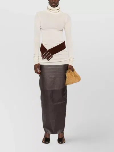 Rick Owens Ribbed Wool Turtleneck Sweater With Seam Detail In Multi