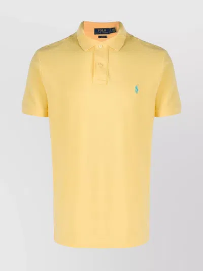 Ralph Lauren Polo Shirt With Side Slits And Short Sleeves In Yellow
