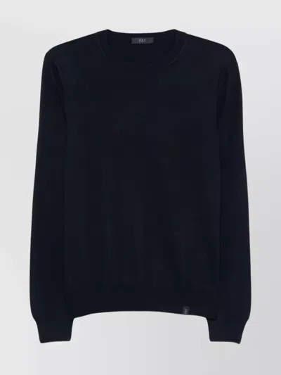 Fay Ribbed Crew Neck Wool Sweater With Long Sleeves In Black