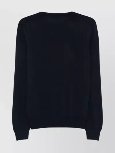 Fay Ribbed Crew Neck Wool Sweater With Long Sleeves In Black