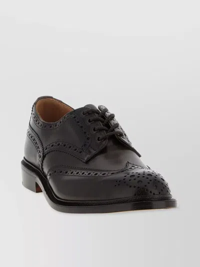 Tricker's Leather Kensington Derby Shoes With Brogue Finish In Black
