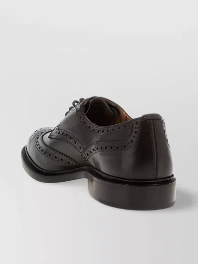 Tricker's Leather Kensington Derby Shoes With Brogue Finish In Black
