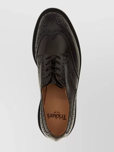 Tricker's Leather Kensington Derby Shoes With Brogue Finish In Black