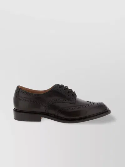 Tricker's Leather Kensington Derby Shoes With Brogue Finish In Black