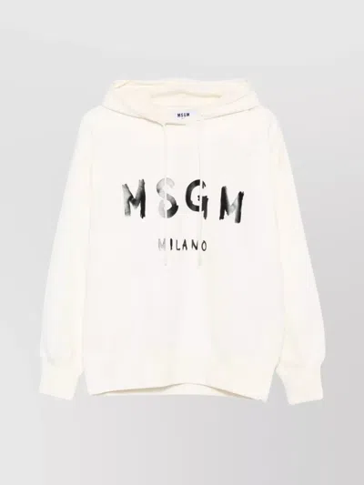 Msgm Classic Logo Print Hoodie With Raglan Sleeves In Neutral