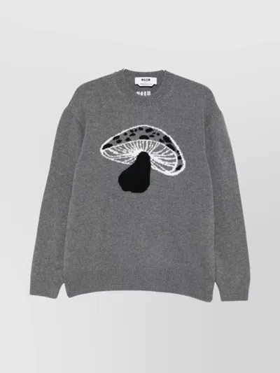 Msgm Mushroom-intarsia Wool Blend Pullover Clothing In Gray