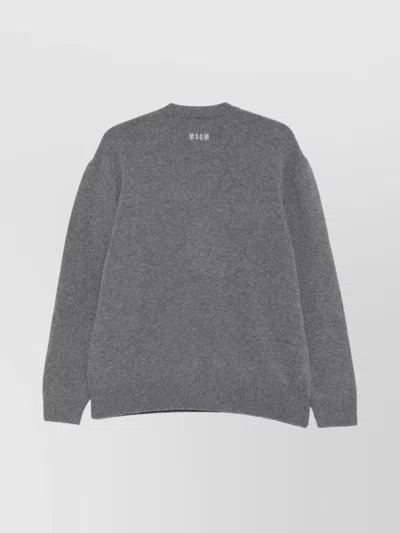 Msgm Mushroom-intarsia Wool Blend Pullover Clothing In Gray