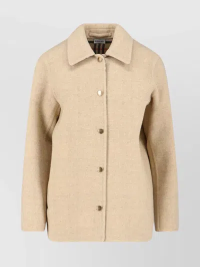Burberry Collared Neck Jacket Side Pockets Long Sleeves In Neutral