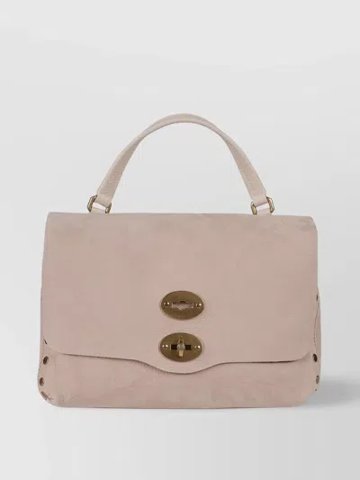 Zanellato Structured Beige-mauve Handbag With Gold Turn-lock Clasp