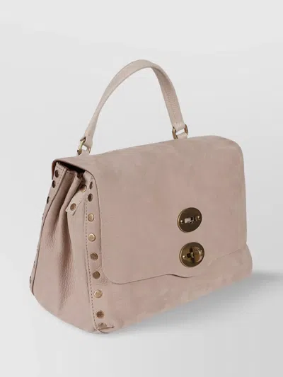 Zanellato Structured Beige-mauve Handbag With Gold Turn-lock Clasp