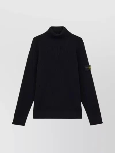 Stone Island Black Wool Turtleneck Sweater In Black