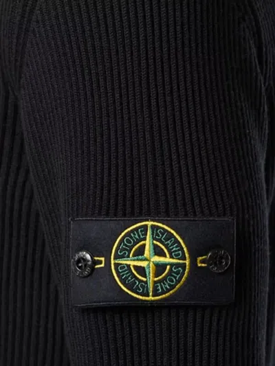 Stone Island Black Wool Turtleneck Sweater In Black