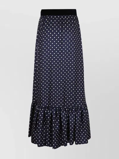 Valentino Womens Navy Betulla Polka Dot Ruffle Silk Midi Skirt In Blue
