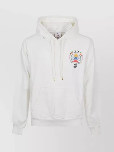 Casablanca Text Hoodie With Drawstring And Pocket In White