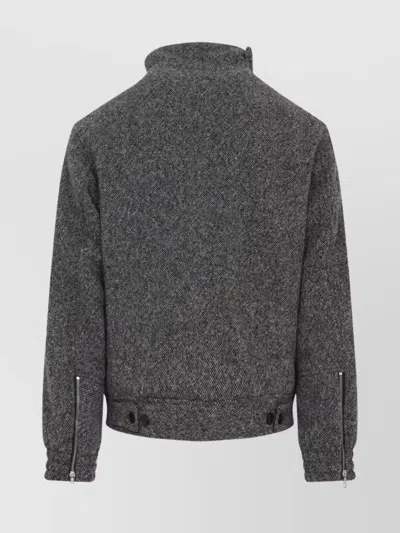 Dries Van Noten Patterned Wool Zip Jacket Front Pockets In Gray