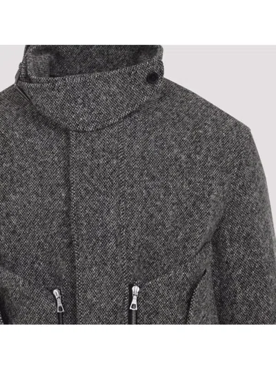 Dries Van Noten Patterned Wool Zip Jacket Front Pockets In Gray