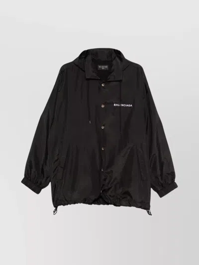 Balenciaga Hooded Raincoat With Drawstring And Pockets In Black