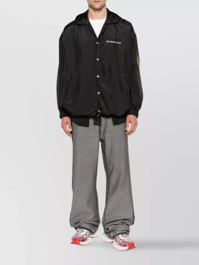 Balenciaga Hooded Raincoat With Drawstring And Pockets In Black