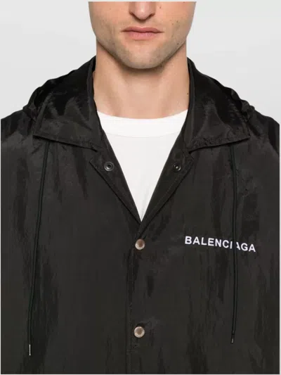 Balenciaga Hooded Raincoat With Drawstring And Pockets In Black