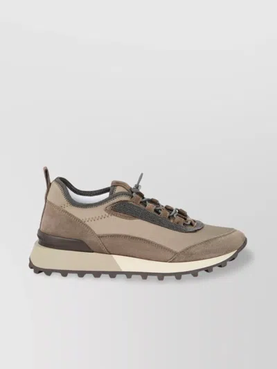Brunello Cucinelli Streamlined Sneakers With Mesh Panels In Brown