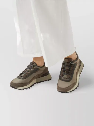 Brunello Cucinelli Streamlined Sneakers With Mesh Panels In Brown