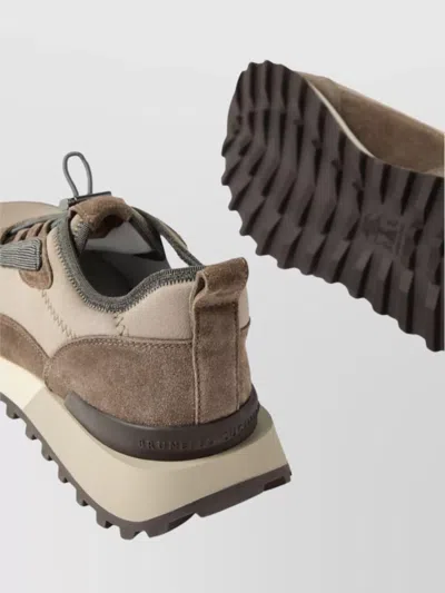 Brunello Cucinelli Streamlined Sneakers With Mesh Panels In Brown