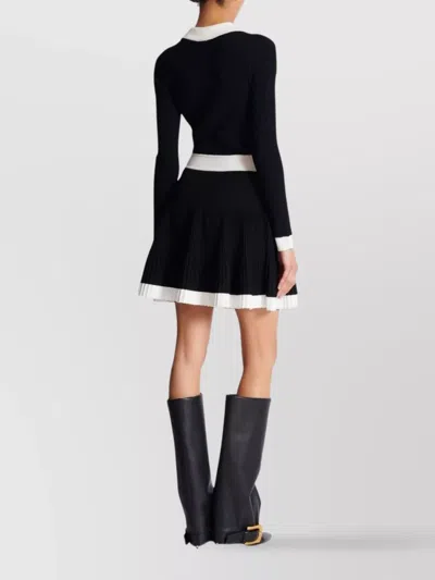 Balmain Long Sleeves V-neck Flare Knit Dress In Black