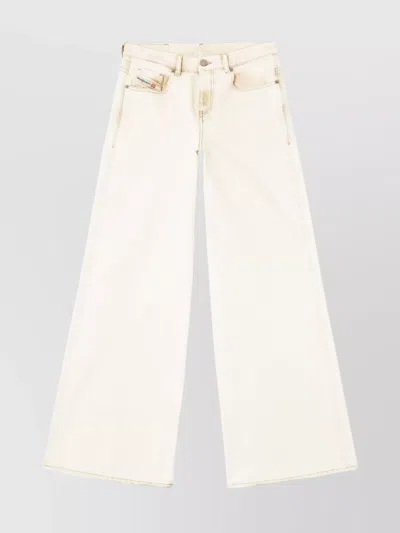 Diesel Off-white Wide Leg Bleach-effect Jeans In White