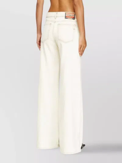 Diesel Off-white Wide Leg Bleach-effect Jeans In White