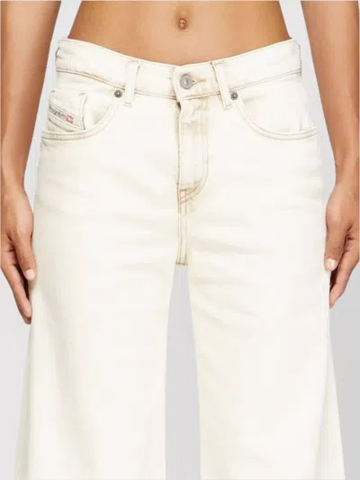Diesel Off-white Wide Leg Bleach-effect Jeans In White